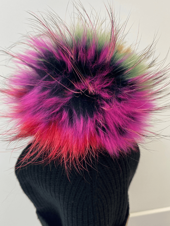 BKLYN Accessories OS BKLYN Wool Beanie Black Hat Orange &amp; Pink Pom Pom izzi-of-baslow