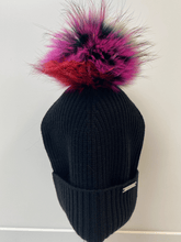 BKLYN Accessories OS BKLYN Wool Beanie Black Hat Orange & Pink Pom Pom izzi-of-baslow