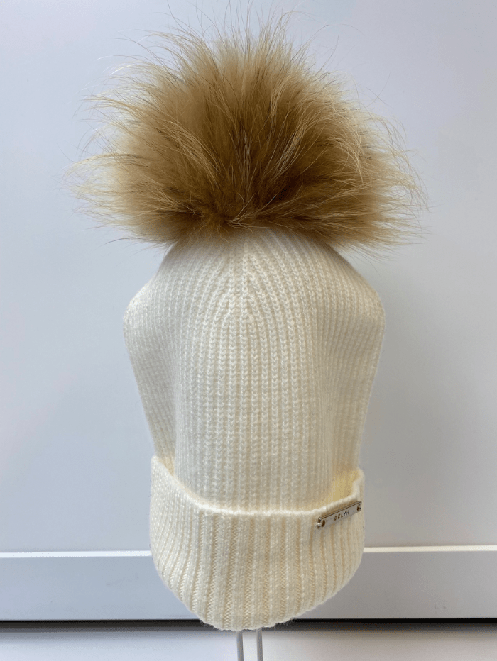 BKLYN Accessories OS BKLYN Wool Beanie Ivory Hat Natural Pom Pom izzi-of-baslow