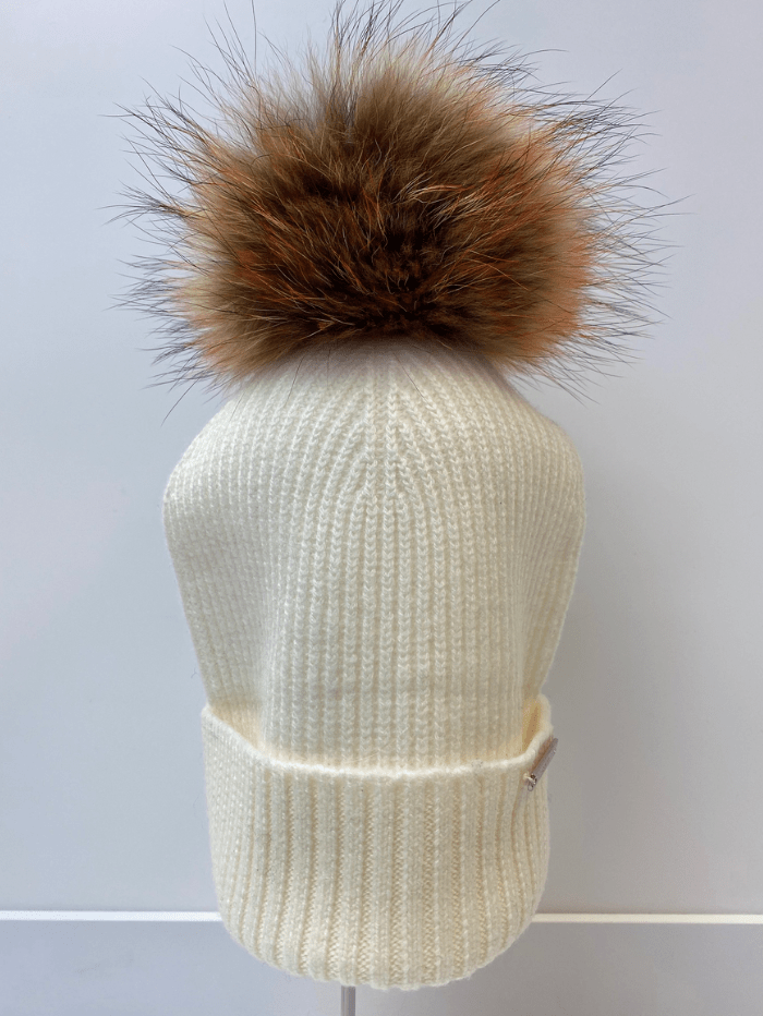 BKLYN Accessories OS BKLYN Wool Beanie Ivory Hat Tiger Pom Pom izzi-of-baslow