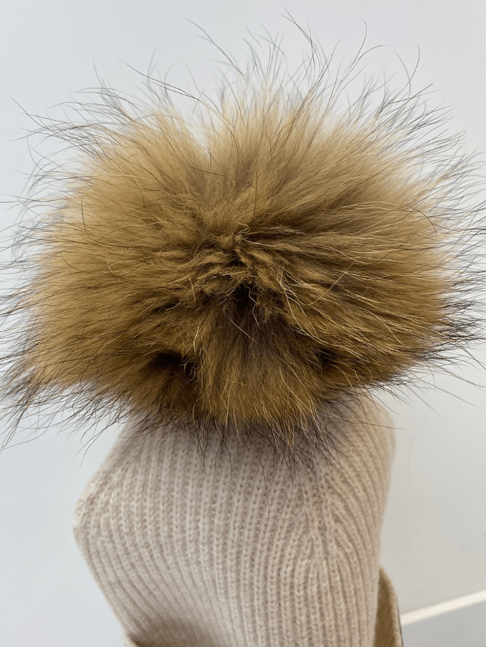 BKLYN Accessories OS BKLYN Wool Beanie Oatmeal Hat Brown Pom Pom izzi-of-baslow