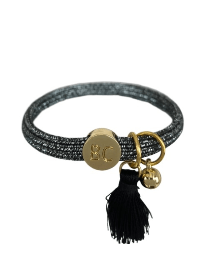 Black Colour Accessories One Size Black Colour Dark Silver Hair Elastic/Bracelet With Gold Ball Charm &amp; Tassel 6740 DS izzi-of-baslow