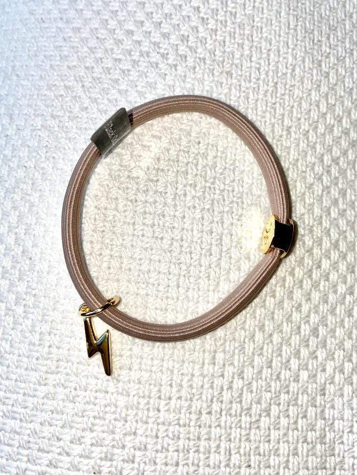 Black Colour Accessories One Size Black Colour Elastic Hair Tie Bracelet Beige with Gold Lightning Charm 6719BE izzi-of-baslow