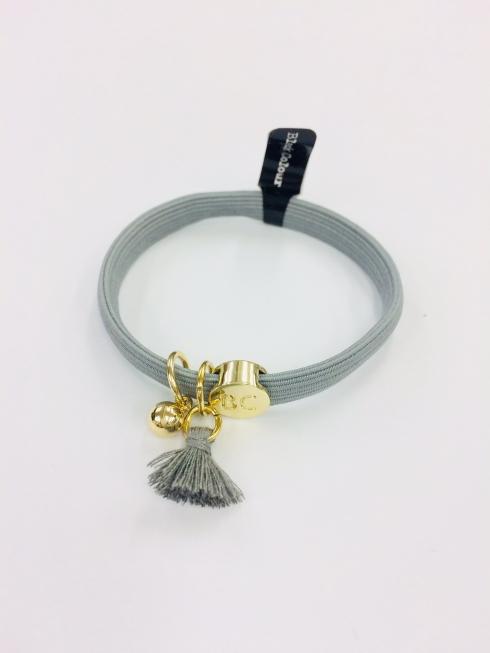 Black Colour Accessories One Size Black Colour Elastic Hair Tie Bracelet Pale Grey With Tassel and Gold Ball 6719GREY izzi-of-baslow