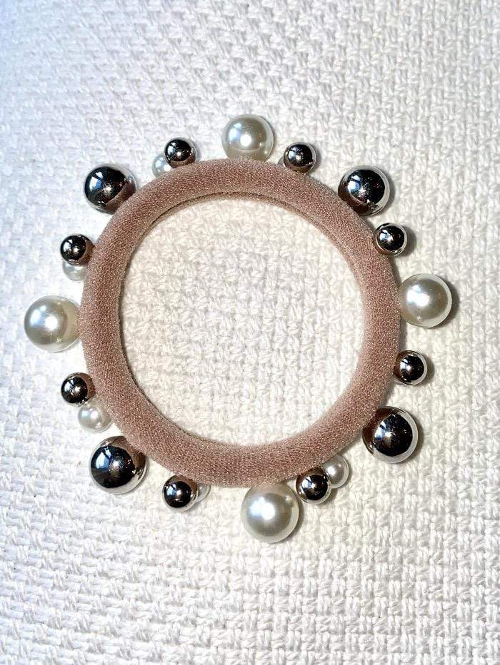 Black Colour Accessories One Size Black Colour Elastic Pearl Hair Tie Bracelet Nude Beige With Pearls 5538 izzi-of-baslow