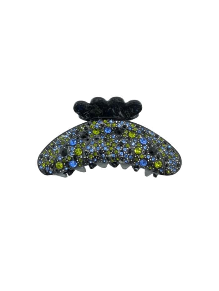 Black Colour Accessories One Size Black Colour Hair Claw Premium Jet Black With Green &amp; Blue Rhinestones 5503 JB-OS izzi-of-baslow