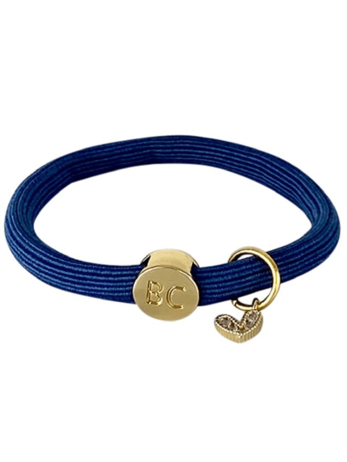 Black Colour Accessories One Size Black Colour Navy Hair Elastic/Bracelet With Gold Heart Charm 6740 NA izzi-of-baslow