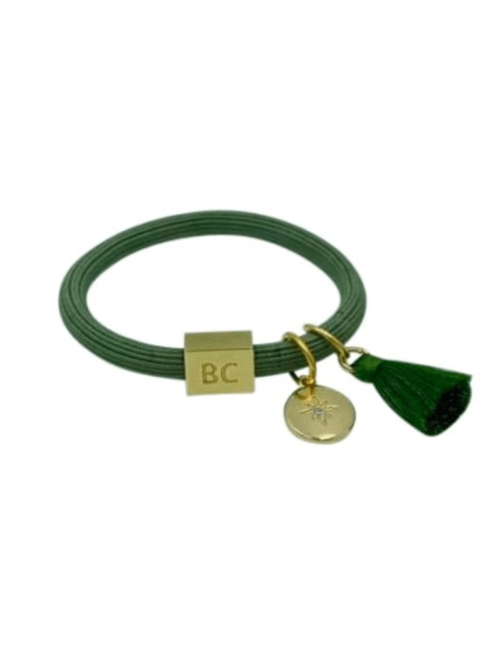 Black Colour Accessories One Size Black Colour Olive Green Hair Elastic/Bracelet With Gold Charm &amp; Tassel 6740 OL izzi-of-baslow