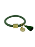 Black Colour Accessories One Size Black Colour Olive Green Hair Elastic/Bracelet With Gold Charm & Tassel 6740 OL izzi-of-baslow