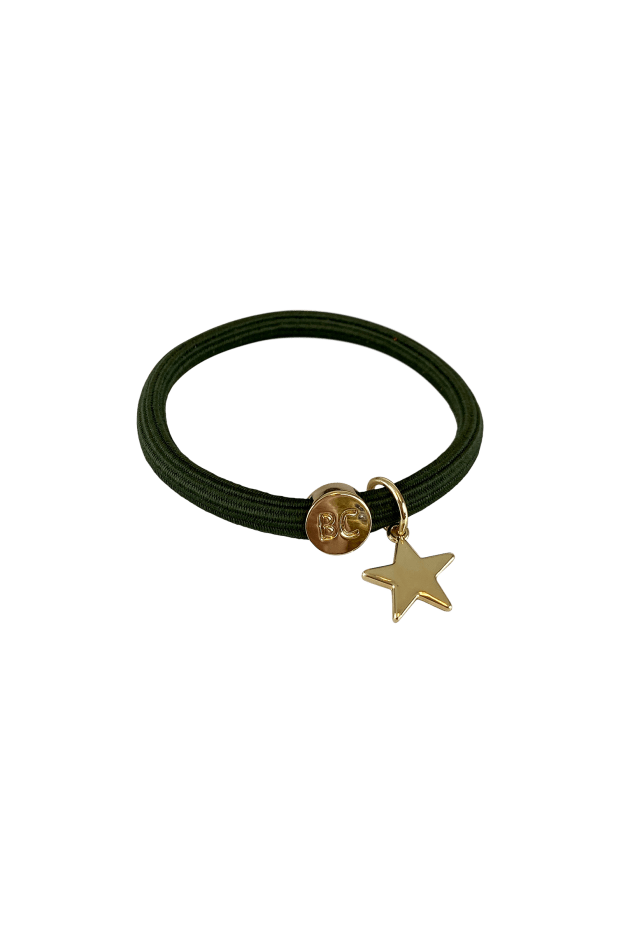Black Colour Accessories One Size Black Colour Poppy Army Hair Elastic/Bracelet With Gold Star Charm 6740 izzi-of-baslow