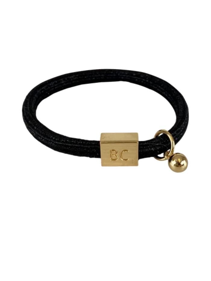Black Colour Accessories One Size Black Colour Poppy Black Hair Elastic/Bracelet With Gold Ball Charm 6740 BL izzi-of-baslow