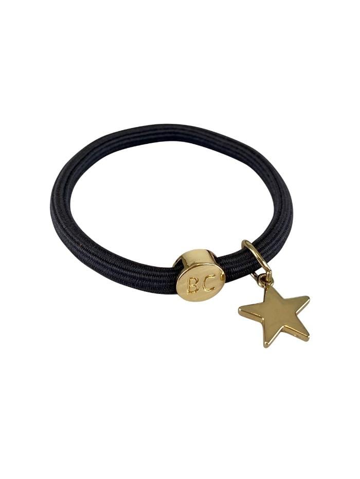 Black Colour Accessories One Size Black Colour Poppy Dark Grey Hair Elastic/Bracelet With Gold Star Charm 6740 izzi-of-baslow