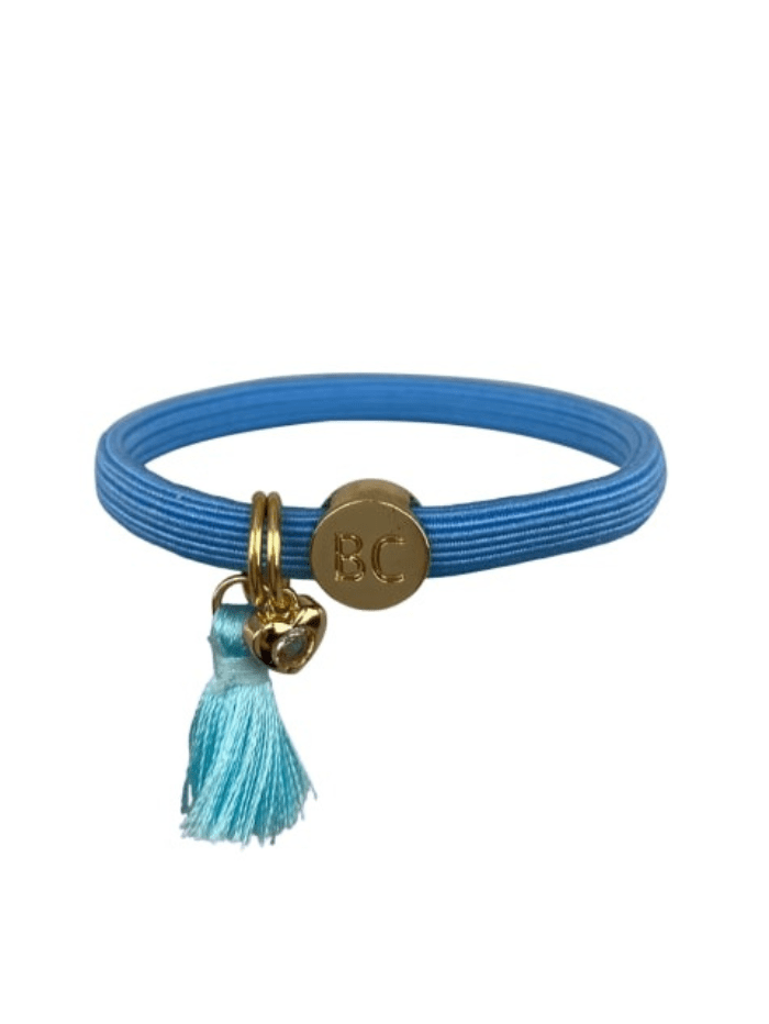 Black Colour Accessories One Size Black Colour Sea Blue Elastic Hair Tie/Bracelet With Gold Heart Charm &amp; Tassel 6740 SB izzi-of-baslow