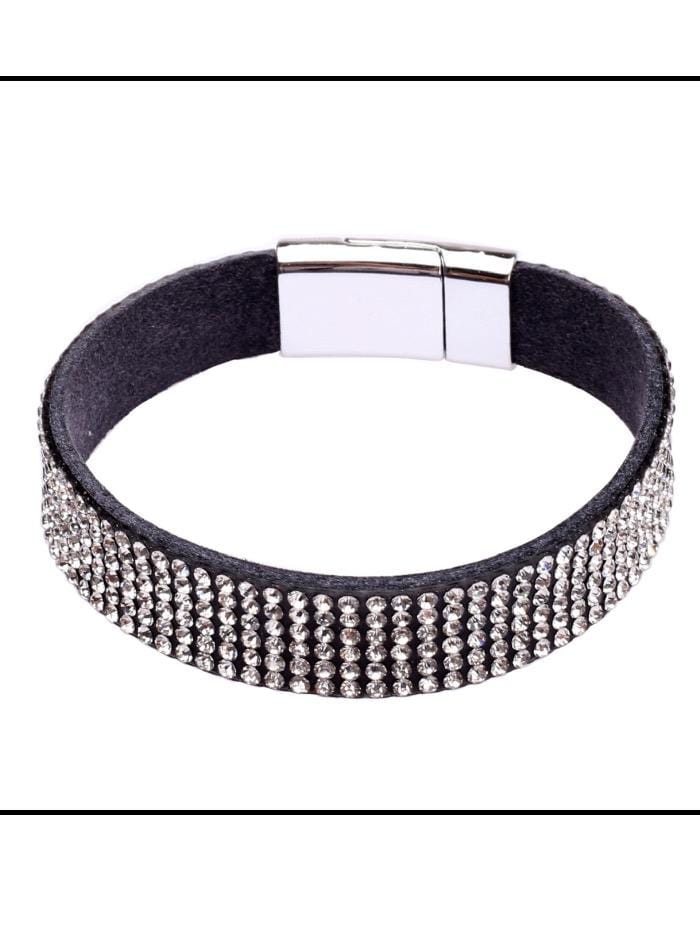 Black Colour Accessories One Size Diamanté Bracelet B21690 Thin Black Leather izzi-of-baslow