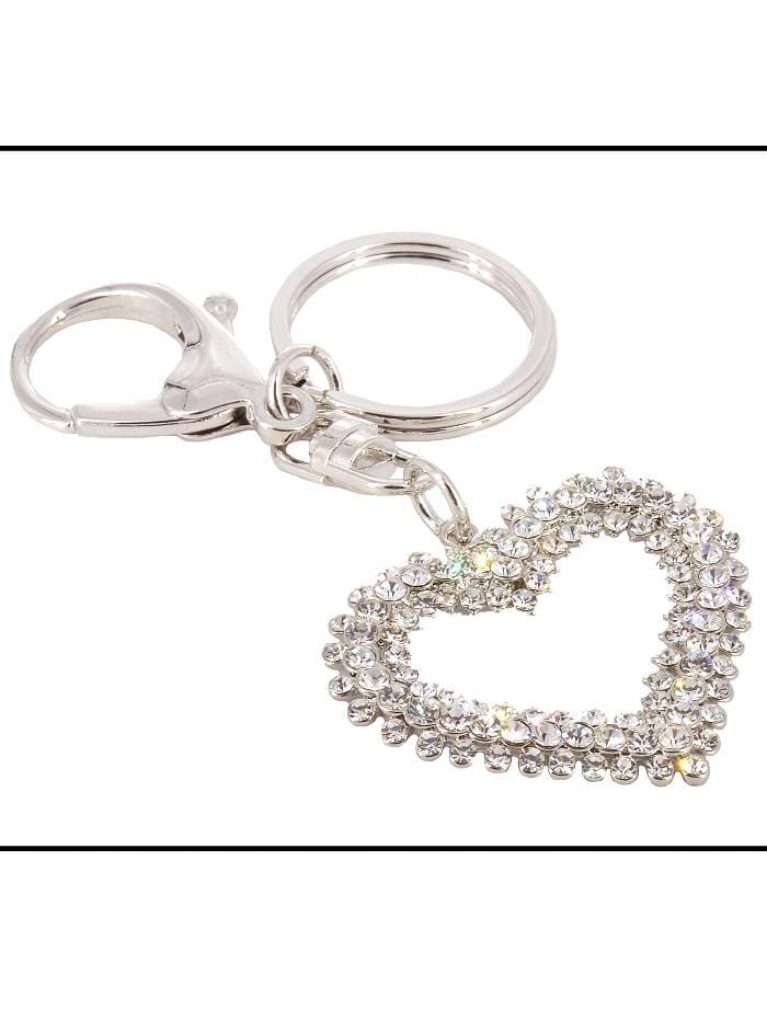 Black Colour Accessories One Size Diamanté Heart Key Ring T1116 izzi-of-baslow