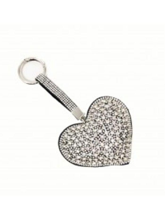 Black Colour Accessories One Size Large Puffed Heart Glitter Silver Key Ring izzi-of-baslow