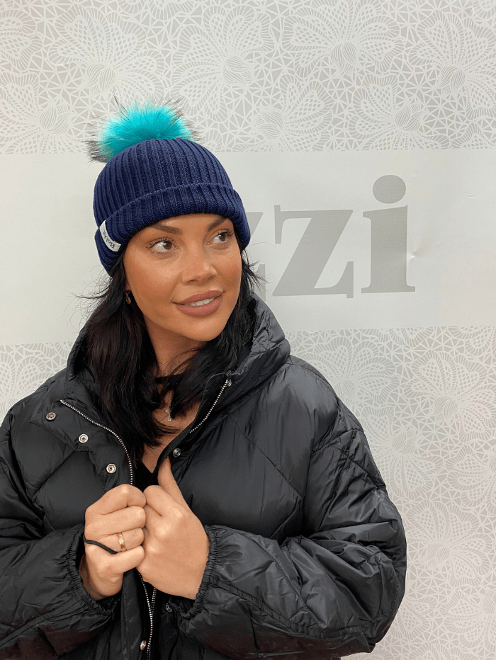 Bobbl Accessories OS Bobbl Classic Navy Wool Beanie Hat Turquoise Pom Pom izzi-of-baslow