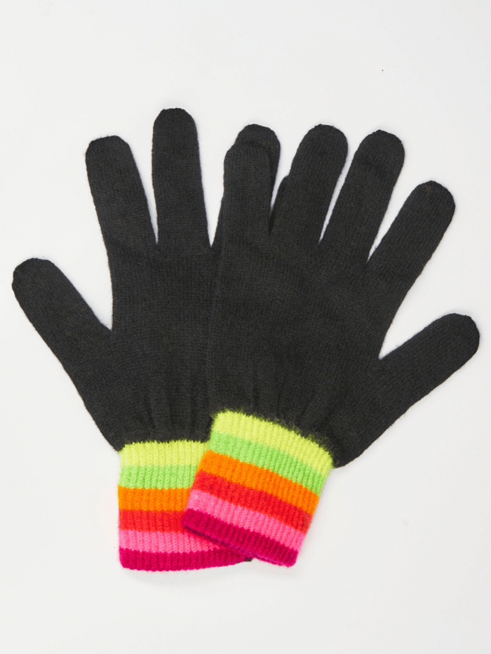 Brodie Cashmere Accessories One Size Brodie Cashmere Rainbow Stripe Gloves Black and Multi izzi-of-baslow
