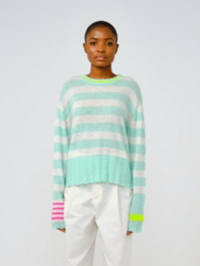 Brodie Cashmere Knitwear Brodie Cashmere Apple Green Oceana Stripe Jumper izzi-of-baslow