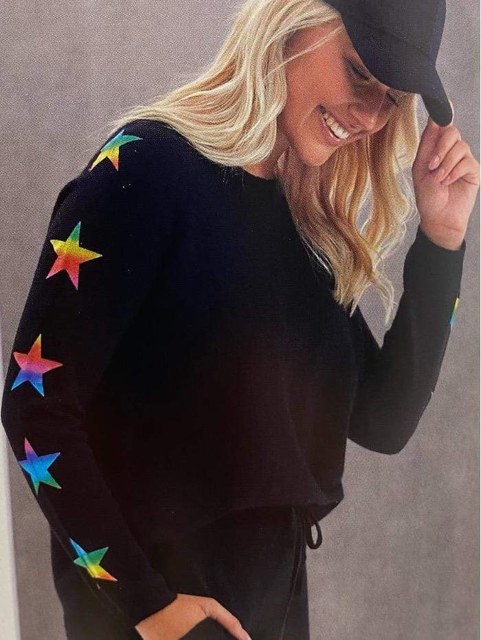 Brodie Cashmere Knitwear Brodie Cashmere Black Rainbow Sweater With Foil Star Sleeve EW7012 izzi-of-baslow