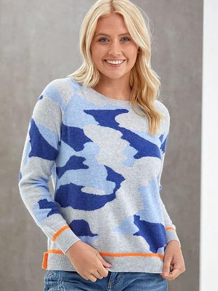 Brodie Cashmere Knitwear Brodie Cashmere Blue Camo Sweater izzi-of-baslow