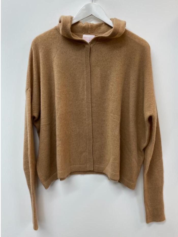 Brodie Cashmere Knitwear Brodie Cashmere Camel Cameron Button Hoodie izzi-of-baslow