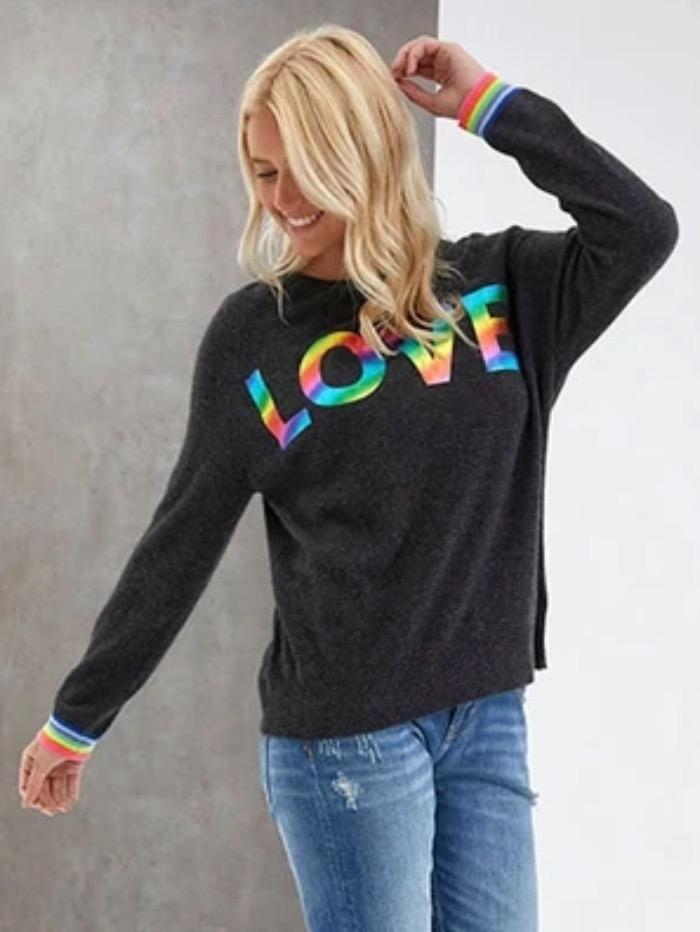 Brodie Cashmere Knitwear Brodie Cashmere Charcoal Sweater Love Rainbow Foil izzi-of-baslow