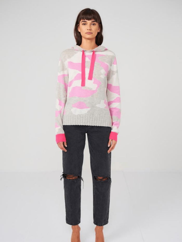 Brodie Cashmere Knitwear Brodie Cashmere Chloe Camo Grey &amp; Pink Hoodie izzi-of-baslow