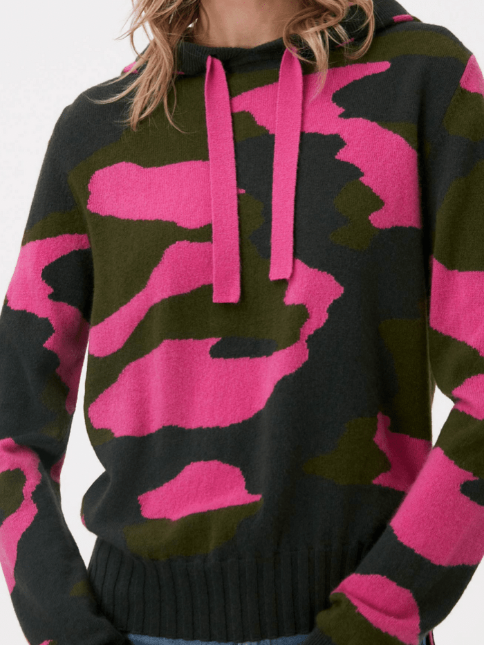 Brodie Cashmere Knitwear Brodie Cashmere Chloe Camo Highland Green &amp; Party Pink Hoodie izzi-of-baslow