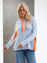 Brodie Cashmere Knitwear Brodie Cashmere Contrast Hoodie Blue Mist And Orange izzi-of-baslow