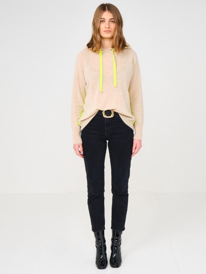 Brodie Cashmere Knitwear Brodie Cashmere Contrast Hoodie Cygnet and Neon Yellow izzi-of-baslow