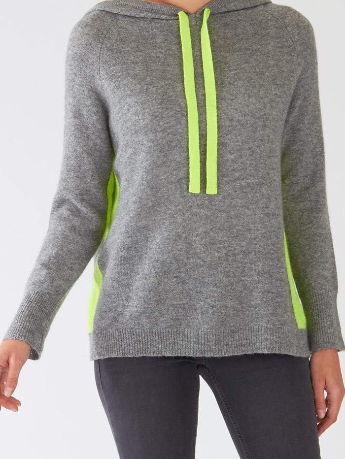 Brodie Cashmere Knitwear Brodie Cashmere Contrast Hoodie Mid Grey And Lime izzi-of-baslow