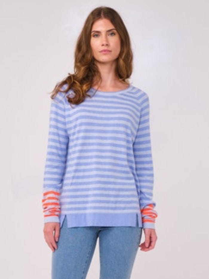 Brodie Cashmere Knitwear Brodie Cashmere Cotton and Silk Mix STRIPED RAGLAN Frost Blue Jumper izzi-of-baslow