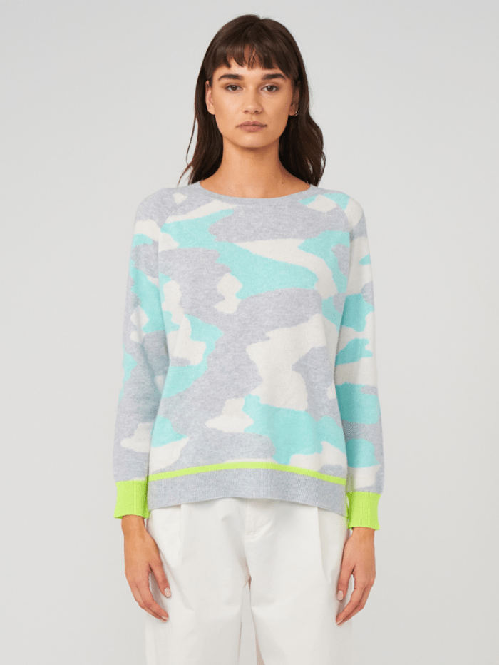 Brodie Cashmere Knitwear Brodie Cashmere Grey &amp; Mint Coco Camo Jumper izzi-of-baslow