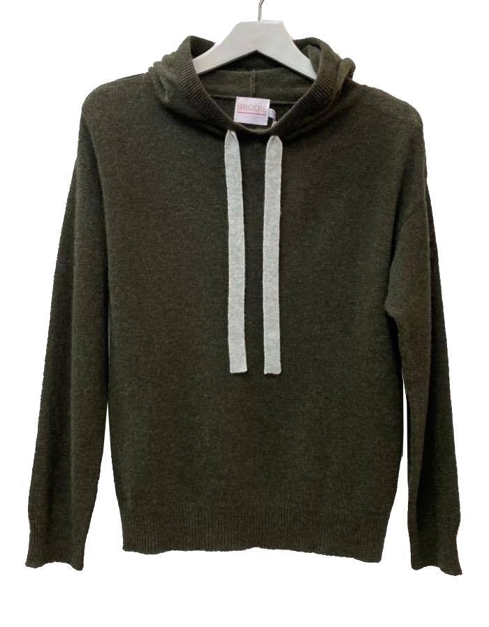 Brodie Cashmere Knitwear Brodie Cashmere Khaki Hermione Hoodie izzi-of-baslow