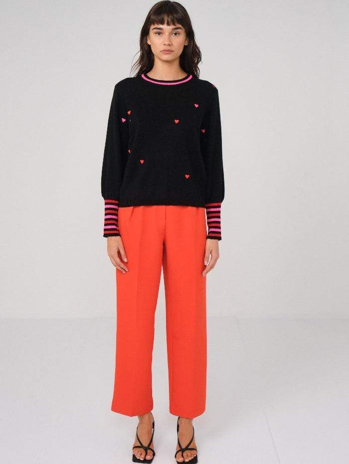 Brodie Cashmere Knitwear Brodie Cashmere Mini Heart Jumper Black and Neon Pinks izzi-of-baslow