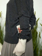 Brodie Cashmere Knitwear Brodie Cashmere Naomi Fringe Sleeve Grey Jumper izzi-of-baslow