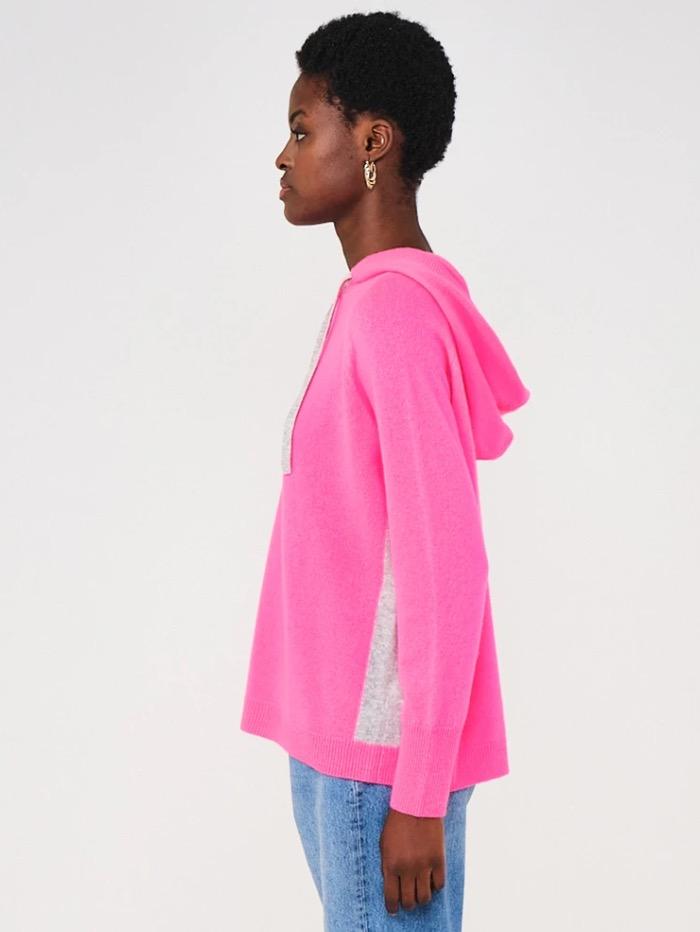 Brodie Cashmere Knitwear Brodie Cashmere Neon Pink and Grey Contrast Hoodie izzi-of-baslow