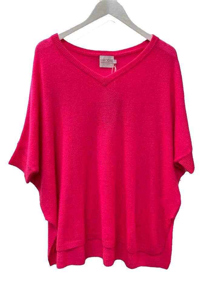 Brodie Cashmere Knitwear Brodie Cashmere Neon Pink Bronte Tee izzi-of-baslow