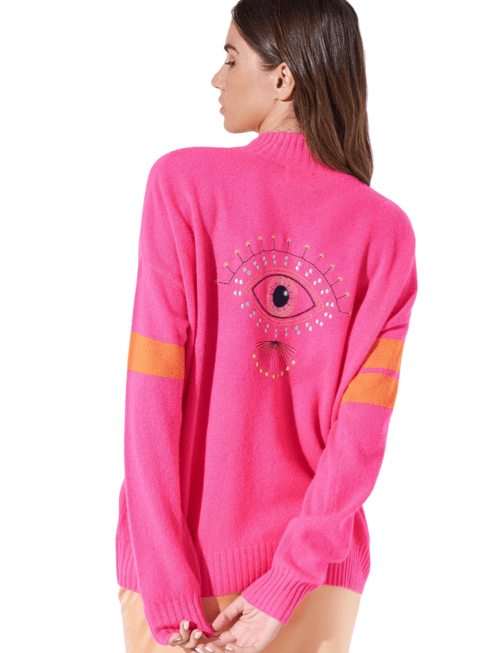 Brodie Cashmere Knitwear Brodie Cashmere Neon Pink Embroidered Eye Sweat izzi-of-baslow