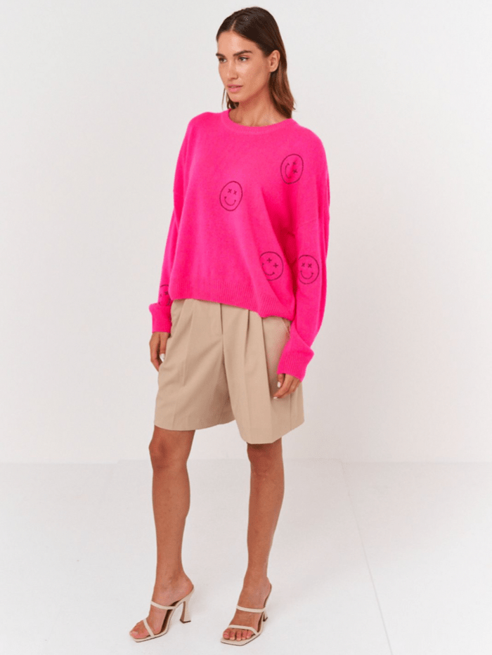Brodie Cashmere Knitwear Brodie Cashmere Neon Pink Smiley Stitch Crew izzi-of-baslow