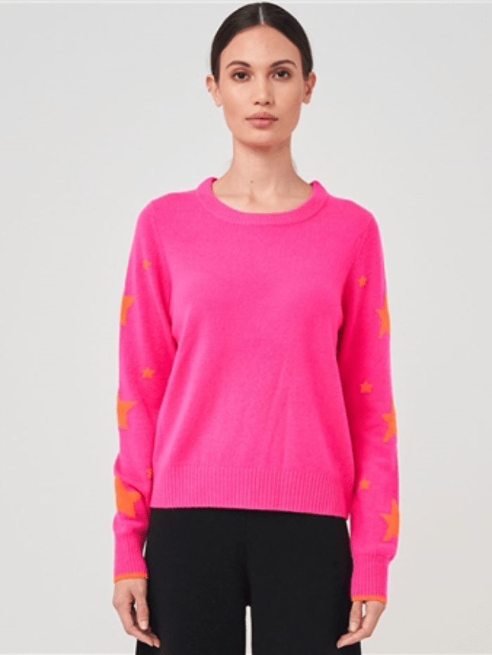 Brodie Cashmere Knitwear Brodie Cashmere Neon Pink Star Sleeve Jumper izzi-of-baslow