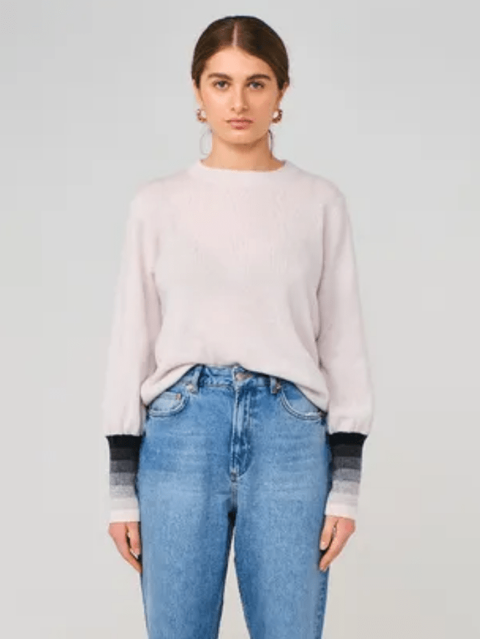 Brodie Cashmere Knitwear Brodie Cashmere Neutral Cuff Balloon Sleeve Ash Grey Jumper izzi-of-baslow