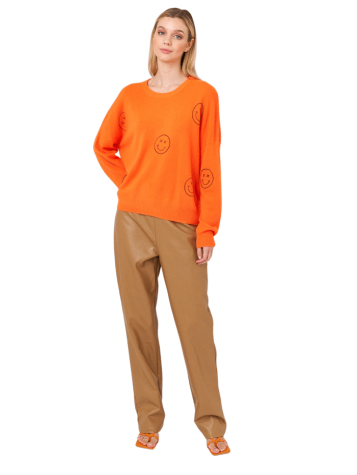 Brodie Cashmere Knitwear Brodie Cashmere Orange Smiley Stitch Crew izzi-of-baslow