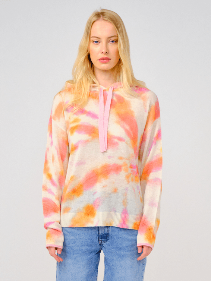 Brodie Cashmere Knitwear Brodie Cashmere Pink &amp; Orange Tropics Hoodie izzi-of-baslow