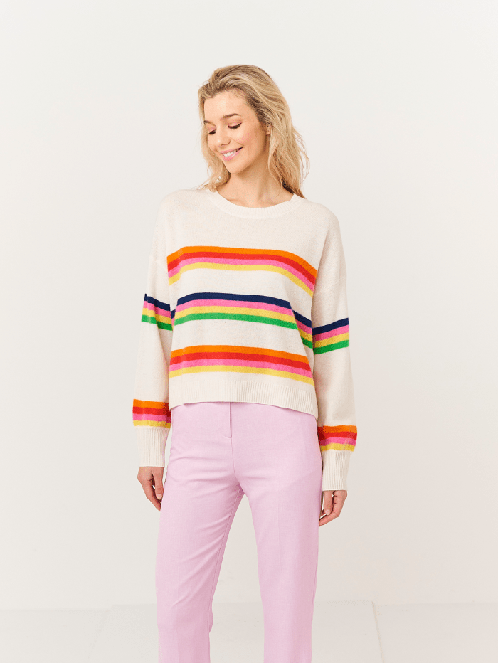 Brodie Cashmere Knitwear Brodie Cashmere Pop Stripe Crew Multi Jumper izzi-of-baslow