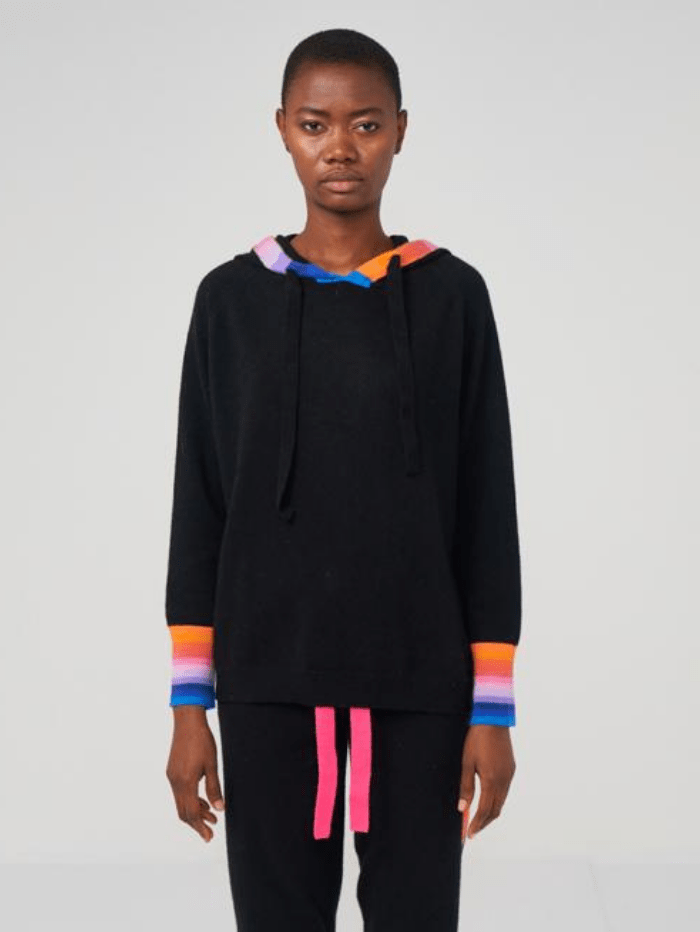 Brodie Cashmere Knitwear Brodie Cashmere Rainbow Ski Black Hoodie izzi-of-baslow