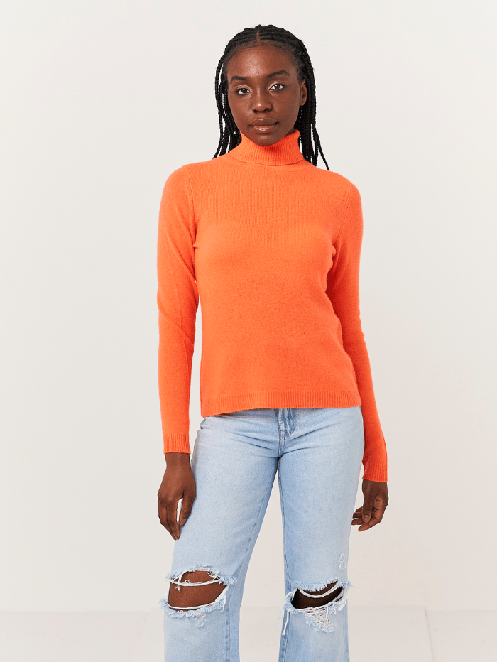 Brodie Cashmere Knitwear Brodie Cashmere Roll Neck Neon Orange izzi-of-baslow