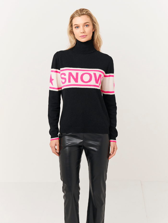 Brodie Cashmere Knitwear Brodie Cashmere Snow Babe Black Neon Pink Roll Neck Jumper izzi-of-baslow