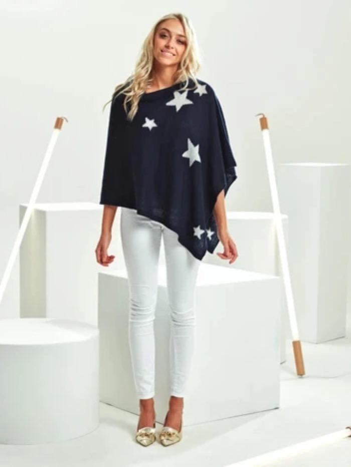 Brodie Cashmere Knitwear O/S Brodie Cashmere Black Star Poncho izzi-of-baslow